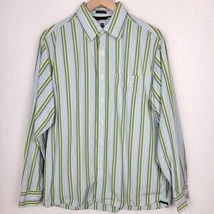 Vintage GAP‎ Mens Striped Button Down Shirt M Cotton Blue Green Smart Casual